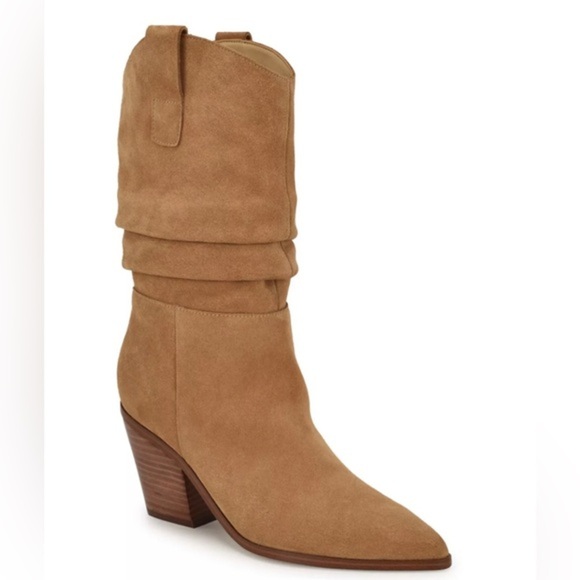 Nine West Kadon suede tan camel Block Heel slouchy boots Booties sz 10 brand new - Picture 1 of 5